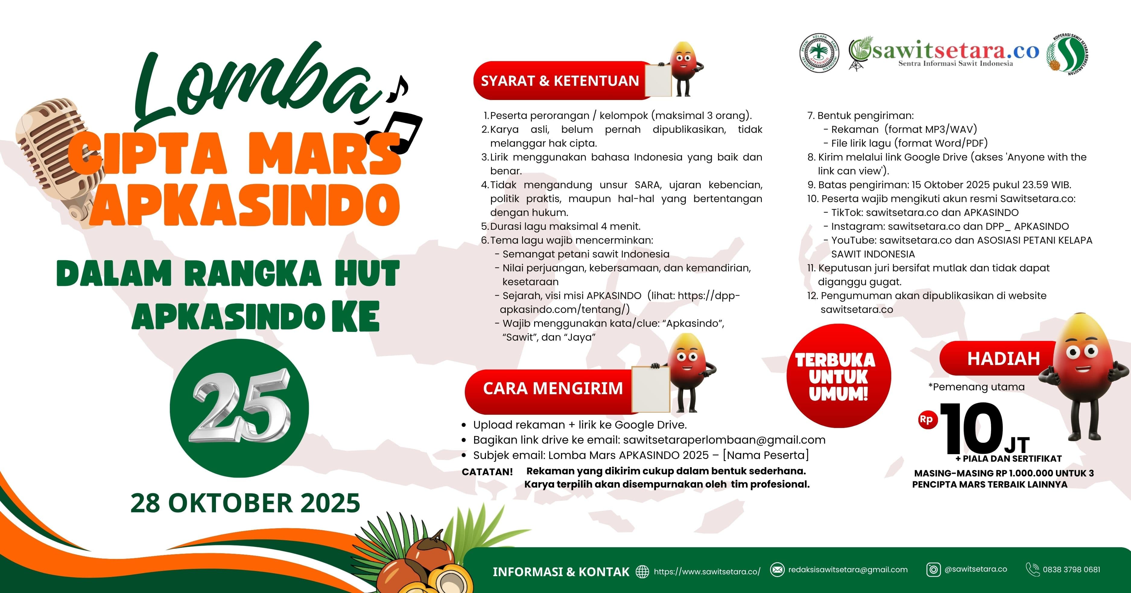 APKASINDO Gelar Lomba Cipta Mars Sambut HUT ke-25, Total Hadiah Puluhan Juta Rupiah