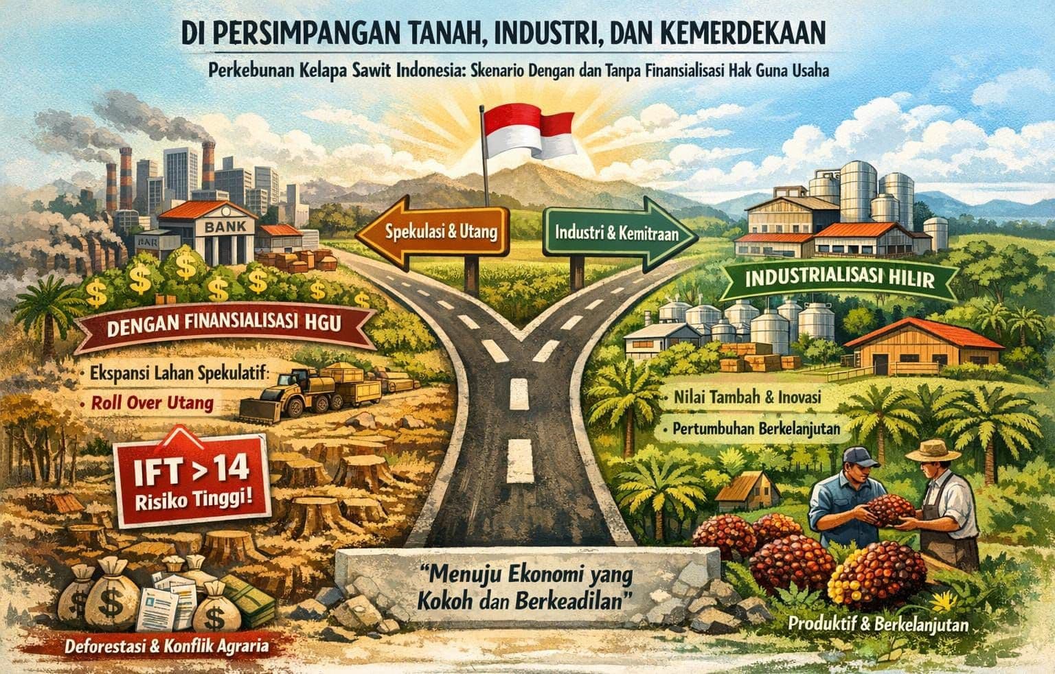 Di Persimpangan Tanah, Industri, dan Kemerdekaan: Perkebunan Kelapa Sawit Indonesia dalam Skenario Dengan dan Tanpa Finansialisasi Hak Guna Usaha