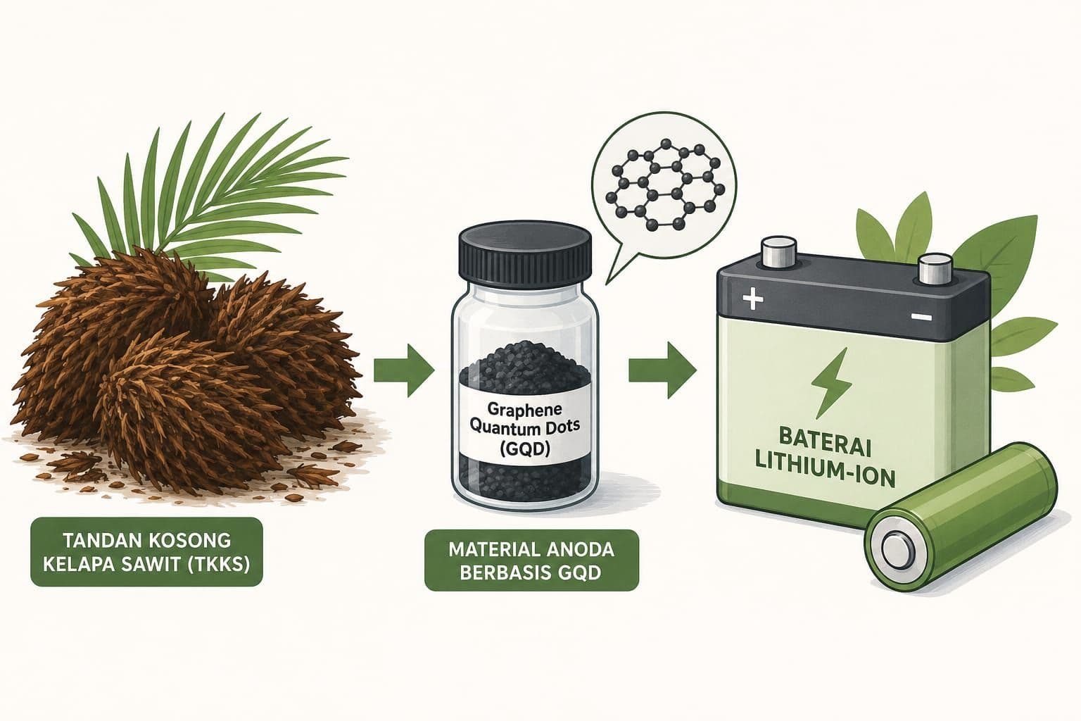 Limbah Tandan Kosong Sawit Berpotensi Jadi Material Baterai Lithium-Ion