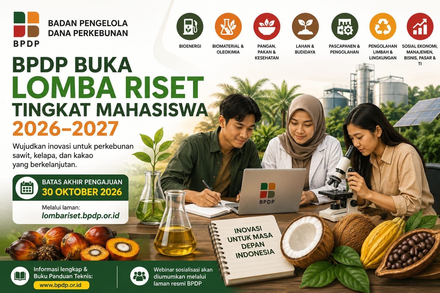 BPDP Buka Lomba Riset Mahasiswa 2026-2027, Fokus pada Inovasi Sawit, Kelapa, dan Kakao