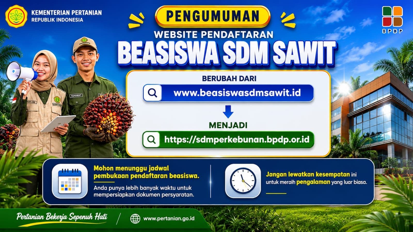 Kementerian Pertanian Umumkan Perubahan Alamat Website Pendaftaran Beasiswa SDM Sawit 2026
