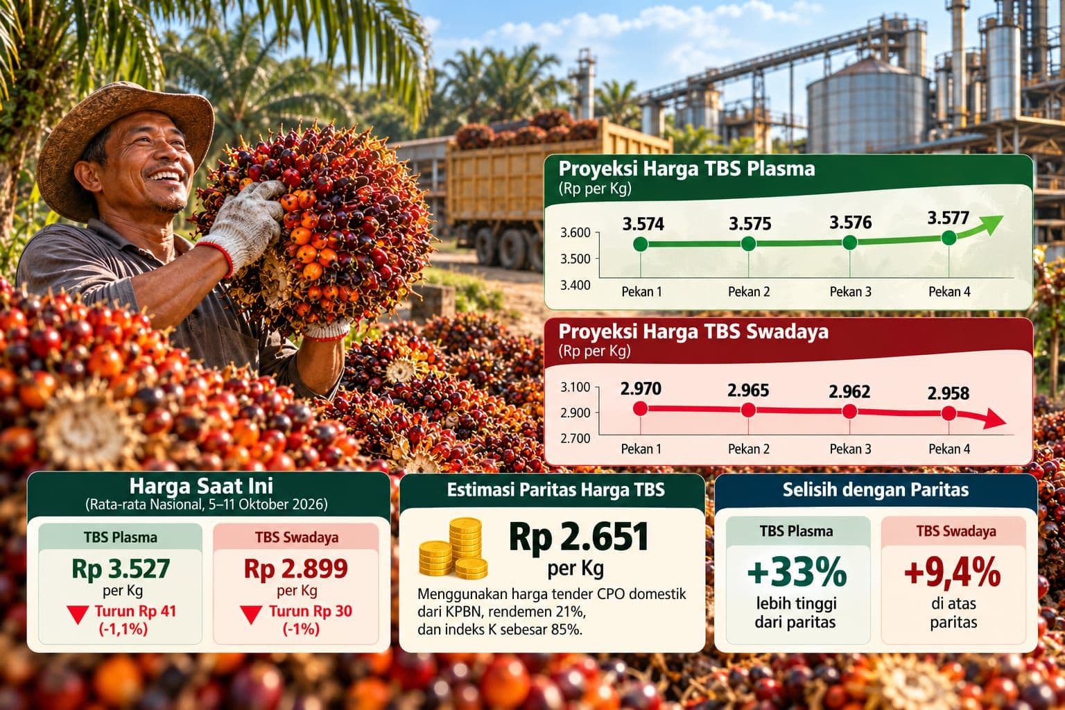 Harga TBS Sawit Nasional Diproyeksi Naik dalam Empat Pekan, Plasma Berpotensi Tembus Rp 3.577 per Kg